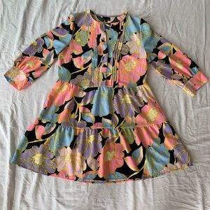 Who What Wear Bright Floral Babydoll Long Sleeve Dress with Pockets Size XS